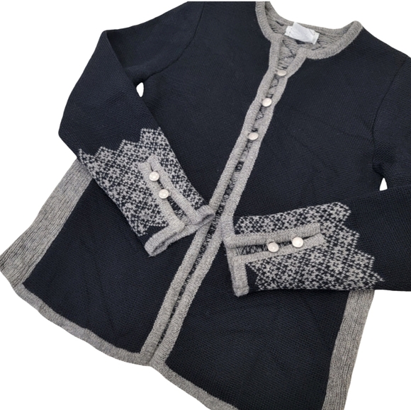 Handmade In Estonia 100% Wool Fair Isle Knit Cardigan Scandinavian Black Size S - Picture 7 of 17